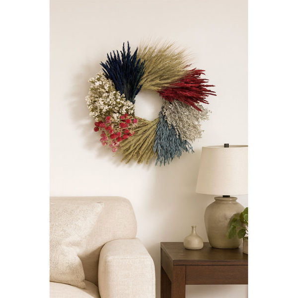Natural Dried Flower Red, White, and Blue Grains Herbal Patriotic Wheel Wreath