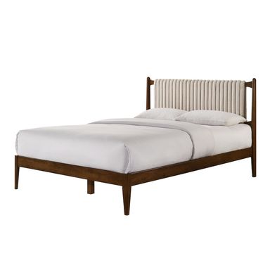 Ella Wooden Queen size Platform Bed in Walnut and Beige