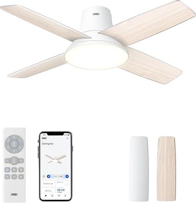 Dreo Ceiling Fans with Lights, 12 Speeds & 3 Fan Modes, Quiet DC Motor, Low Profile Easy to Install, Flush Mount Smart Ceiling Fan with Dimmable LED, 12H Timer for Bedroom, Remote, White, 44'' - Amazon.com