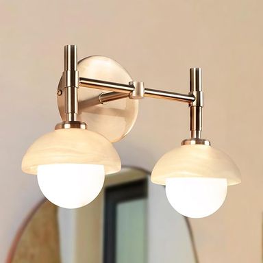 Luxury Aged Brass Natural Alabaster Hand-Carved Double Wall Sconce, 12 Inch Bathroom Light Fixture Over Mirror with Alabaster Shade, Wall Light for Hallway, Living Room (Brass) - Amazon.com