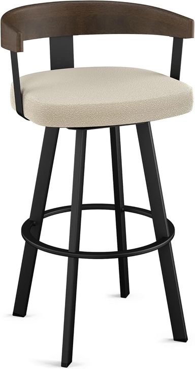 Amazon.com: Amisco Lars 26" Swivel Counter Height Barstool, Upholstered Stool with Solid Wood Back and Arms for Kitchen Island or Bar, Drees Stool, Cream Bouclé Polyester/Brown Wood/Black Metal : Home & Kitchen