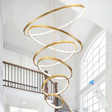 AIRYPHANT Modern LED Chandelier High Ceiling 6 Ring Gold Chandeliers with Remote Control Dimmable Large Contemporary Ceiling Pendant Light for Foyer Living Room 3000K-6000K Selectable - Amazon.com