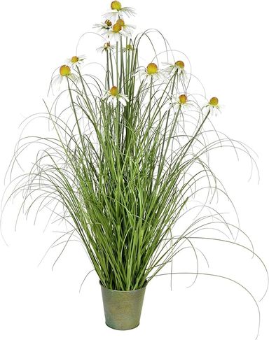 Amazon.com: Vickerman Everyday 48" Artificial Potted Green Grass with 13 Daisies - Lifelike Home or Office Decor - Premium Artificial Grass - Maintenance Free Faux Grass : Home & Kitchen
