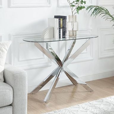 Amazon.com: Modern Glass Oval Console Table, Entryway Hallway Narrow Sofa Table, Entrance for Entryway, Living Room, Foyer, Hallway, Office, 45" Lx18 Wx30 H Silver : Home & Kitchen