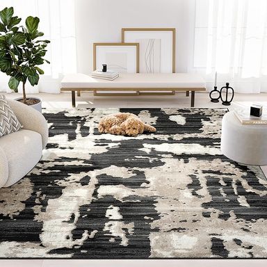Amazon.com: Abani Terra Cream Area Rug for Living Room, Bedroom - Black Abstract Pattern - 6' x 9' - Durable & Easy to Clean : Home & Kitchen