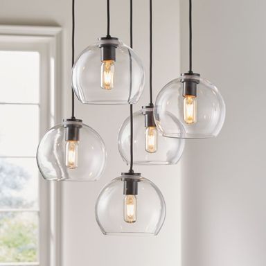 Arren Black 5-Light Round Pendant with Round Clear Glass Shades 18"