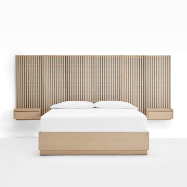 Batten White Oak King Plinth-Base Storage Bed and Nightstands