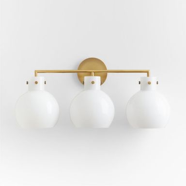 Dakota Brass 3-Light Wall Sconce with Milk Glass Globe | Crate & Barrel