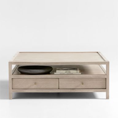 Keane Weathered Natural Wood 45" Square Storage Coffee Table + Reviews | Crate & Barrel
