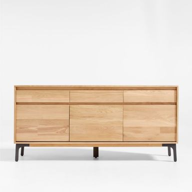 Lakin 71" White Oak Wood Credenza + Reviews | Crate & Barrel