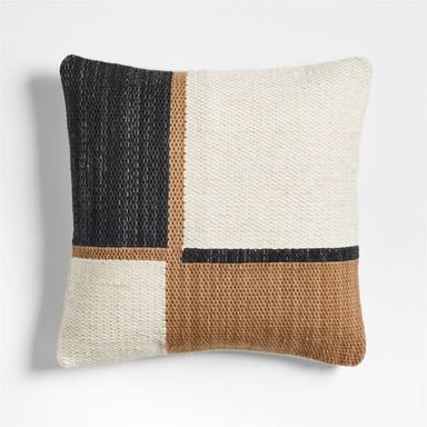 Lazio Woven Kilim Colorblock 20"x20" Ink Black and Brulee Brown Throw Pillow Cover + Reviews | Crate & Barrel
