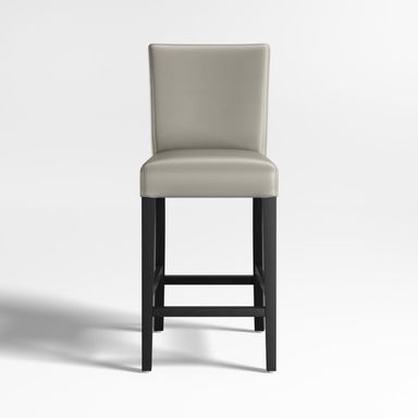 Lowe Pewter Grey Leather Counter Stool with Ebony Wood Legs + Reviews | Crate & Barrel