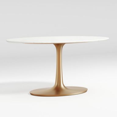Nero 60" Oval White Marble Dining Table with Brass Base