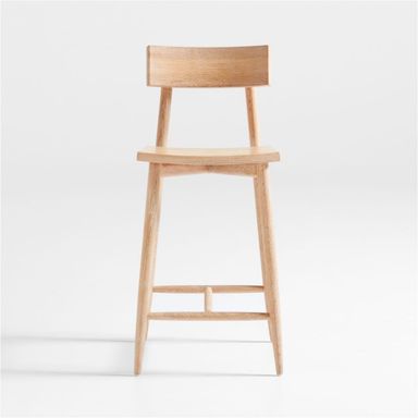 Oaklynn Cerused Natural Oak Wood Counter Stool + Reviews | Crate & Barrel