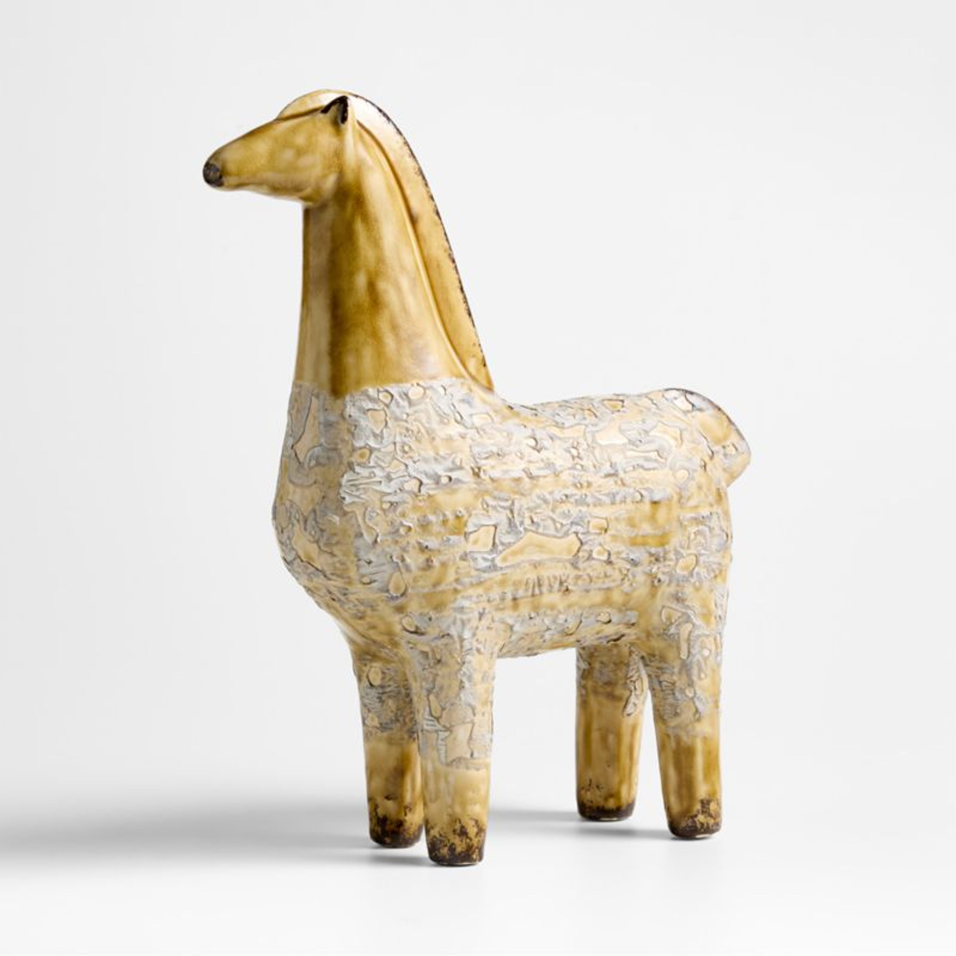 Large Yellow Rouen Decorative Horse Sculpture - Handcrafted Earthenware Statue