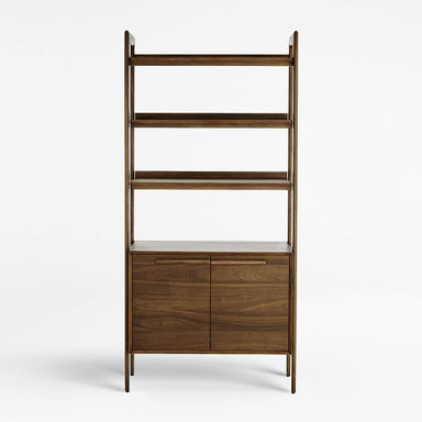 Tate Walnut Wood 3-Shelf Storage Bookcase Cabinet