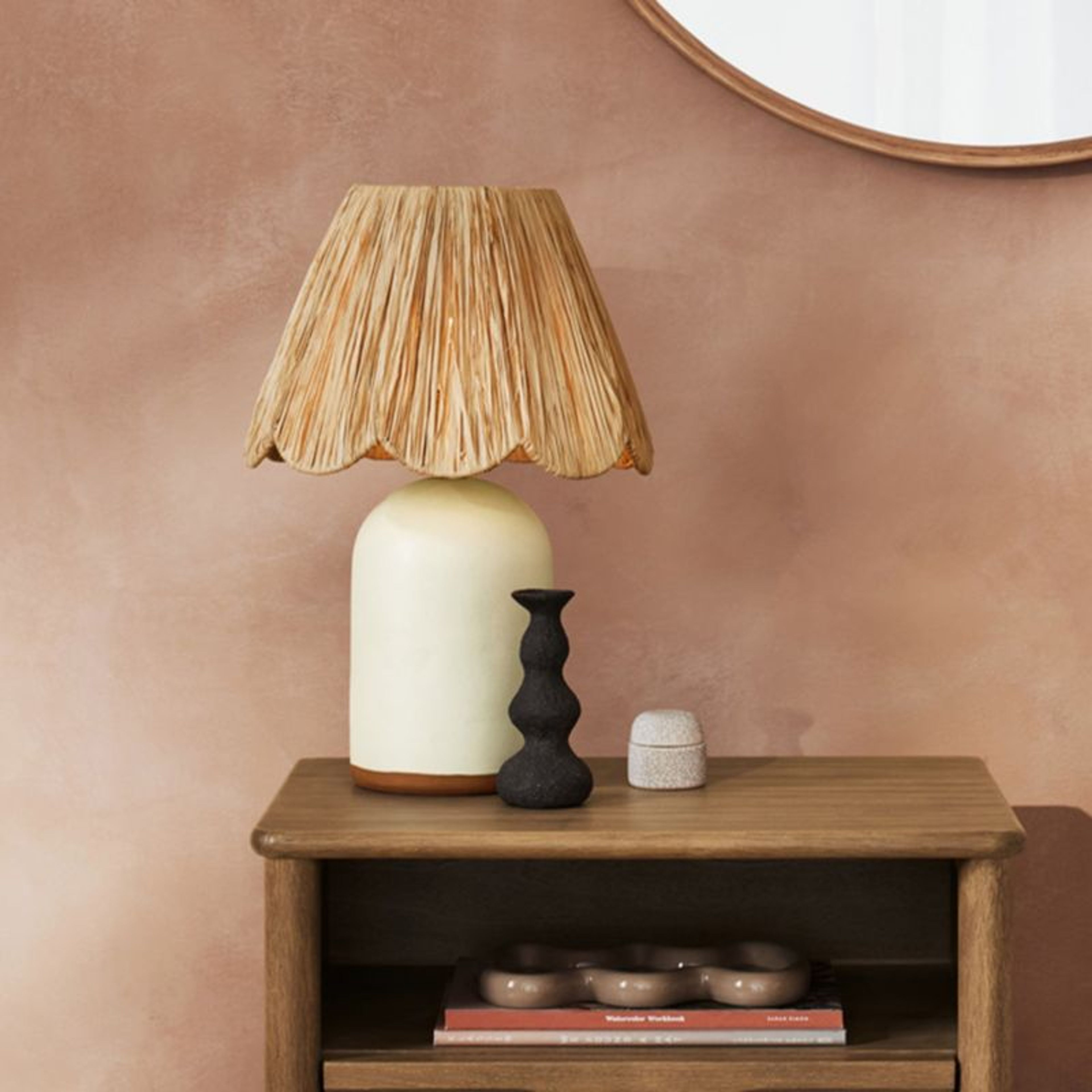 Greta Scalloped Raffia Table Lamp for Nursery & Kids Rooms