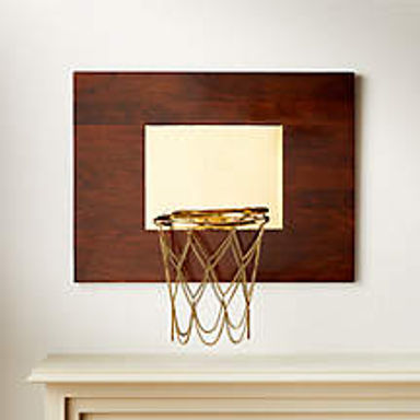 High-Gloss Wood and Polished Brass Basketball Hoop