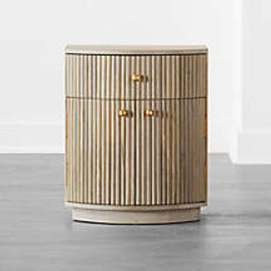 Cameo Curved Whitewashed Wood Nightstand with Drawer