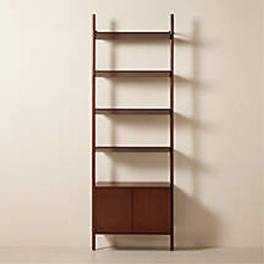 Nabla Brown Walnut Wood Wall Mount Bookcase with Cabinet