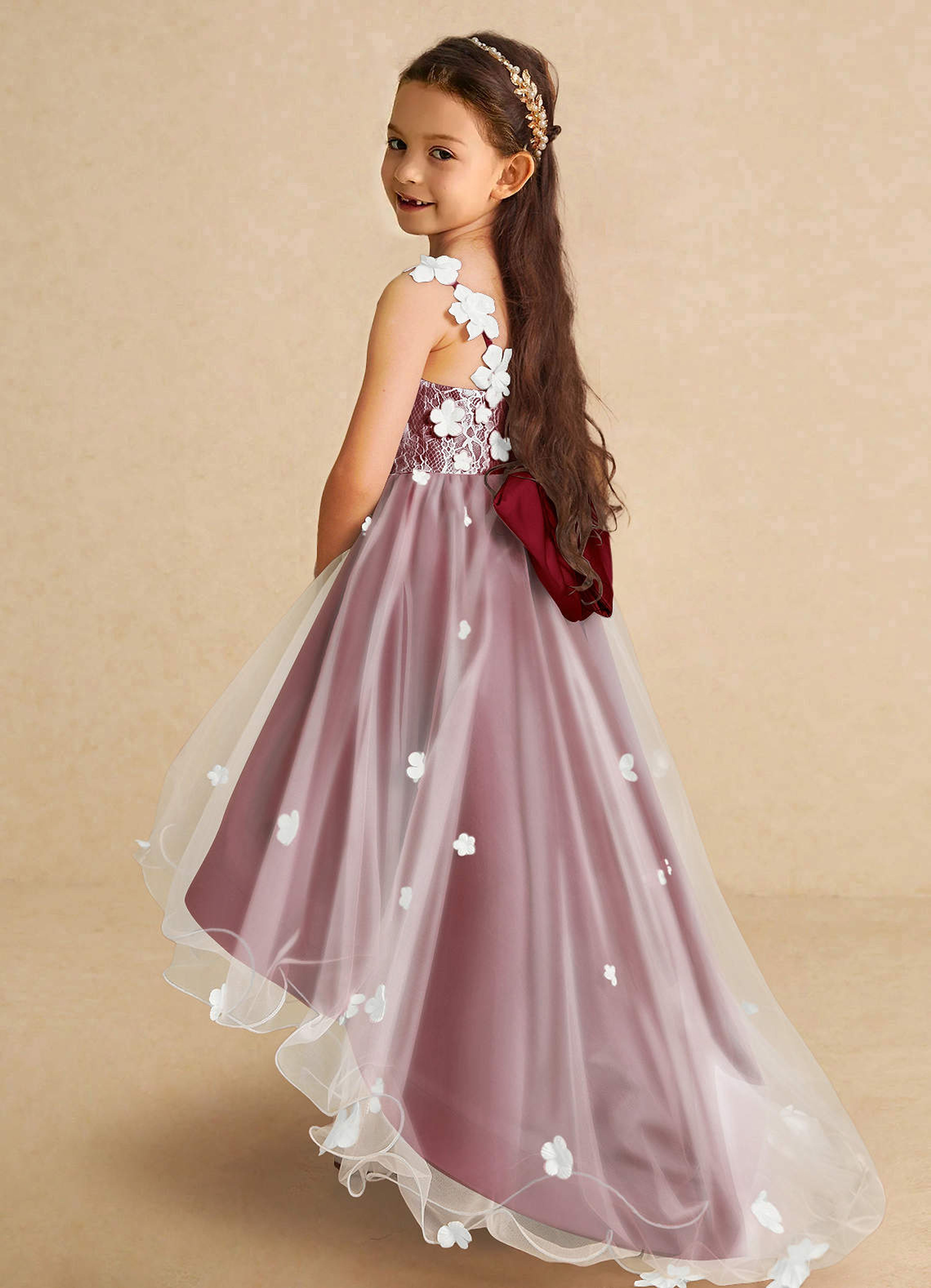 Azazie Celia Burgundy Flower Girl Dress - Tulle Lace Satin