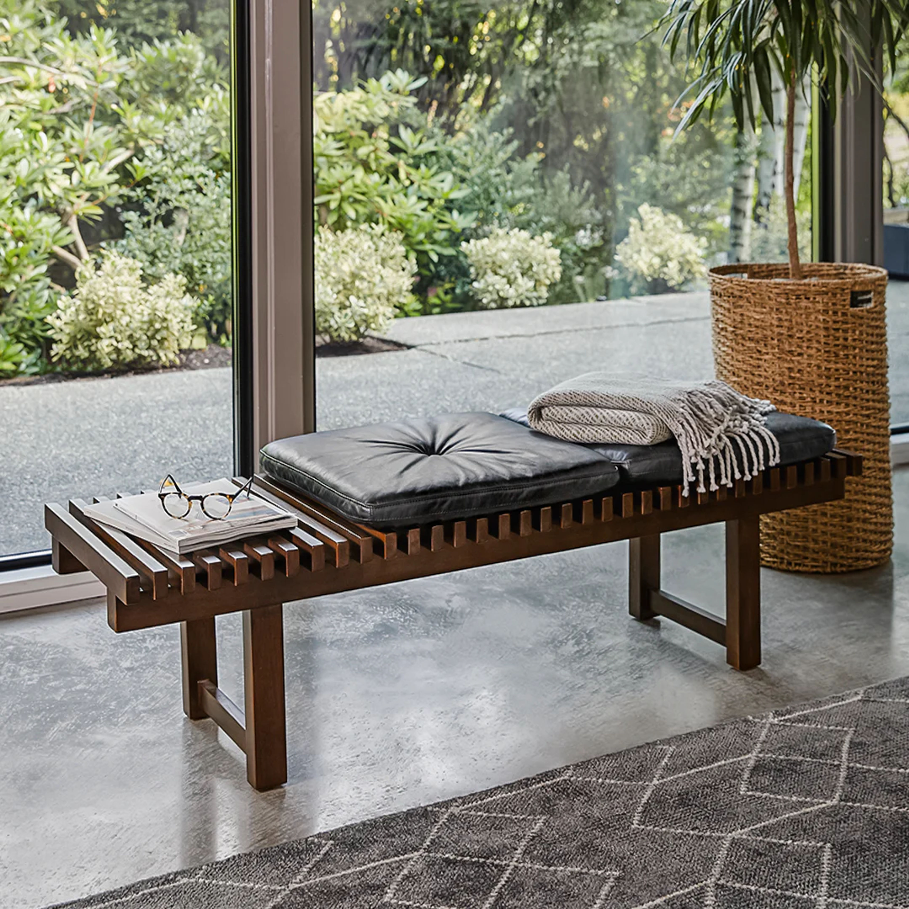 Ripa 59" Oxford Black Leather Bench - Stylish & Durable
