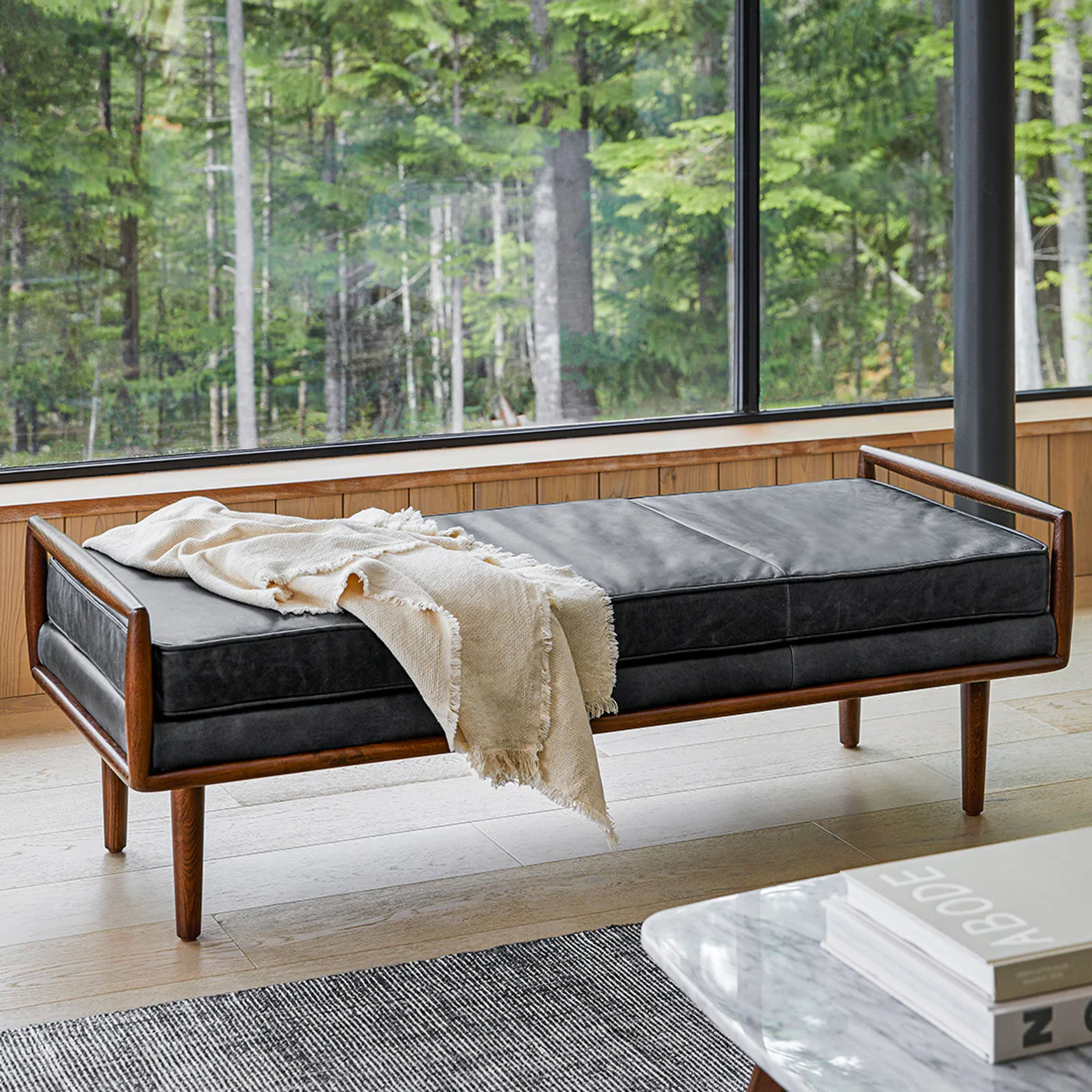 Ansa 54" Charme Black Leather Bench - Stylish & Durable