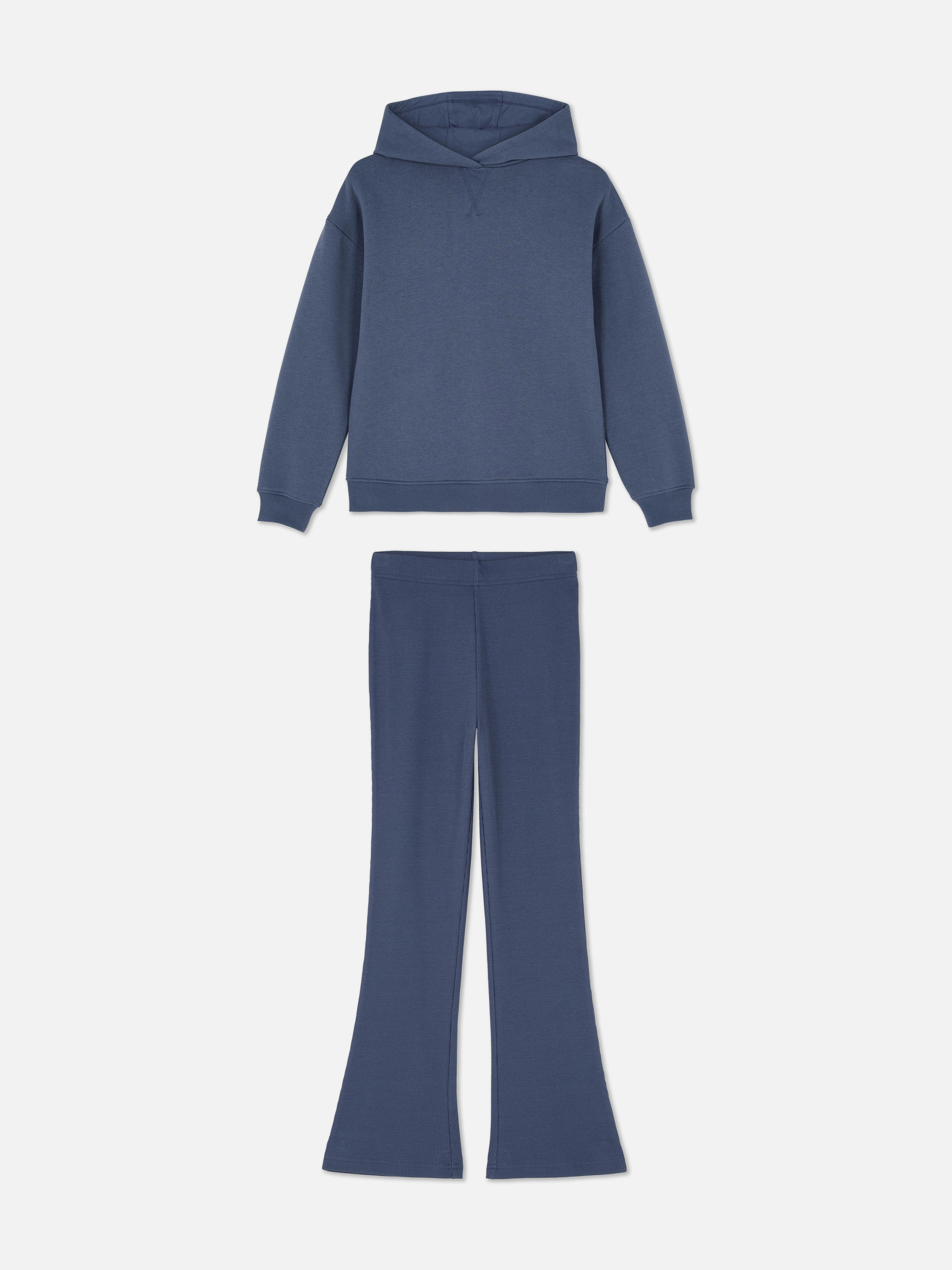 Cozy Blue Hoodie & Flare Leggings Set for Kids 7-15 Years