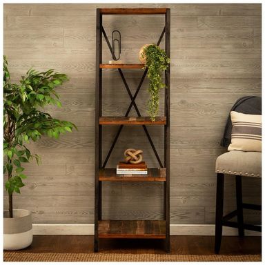 Industrial Wood Slat 5 Tier Shelf