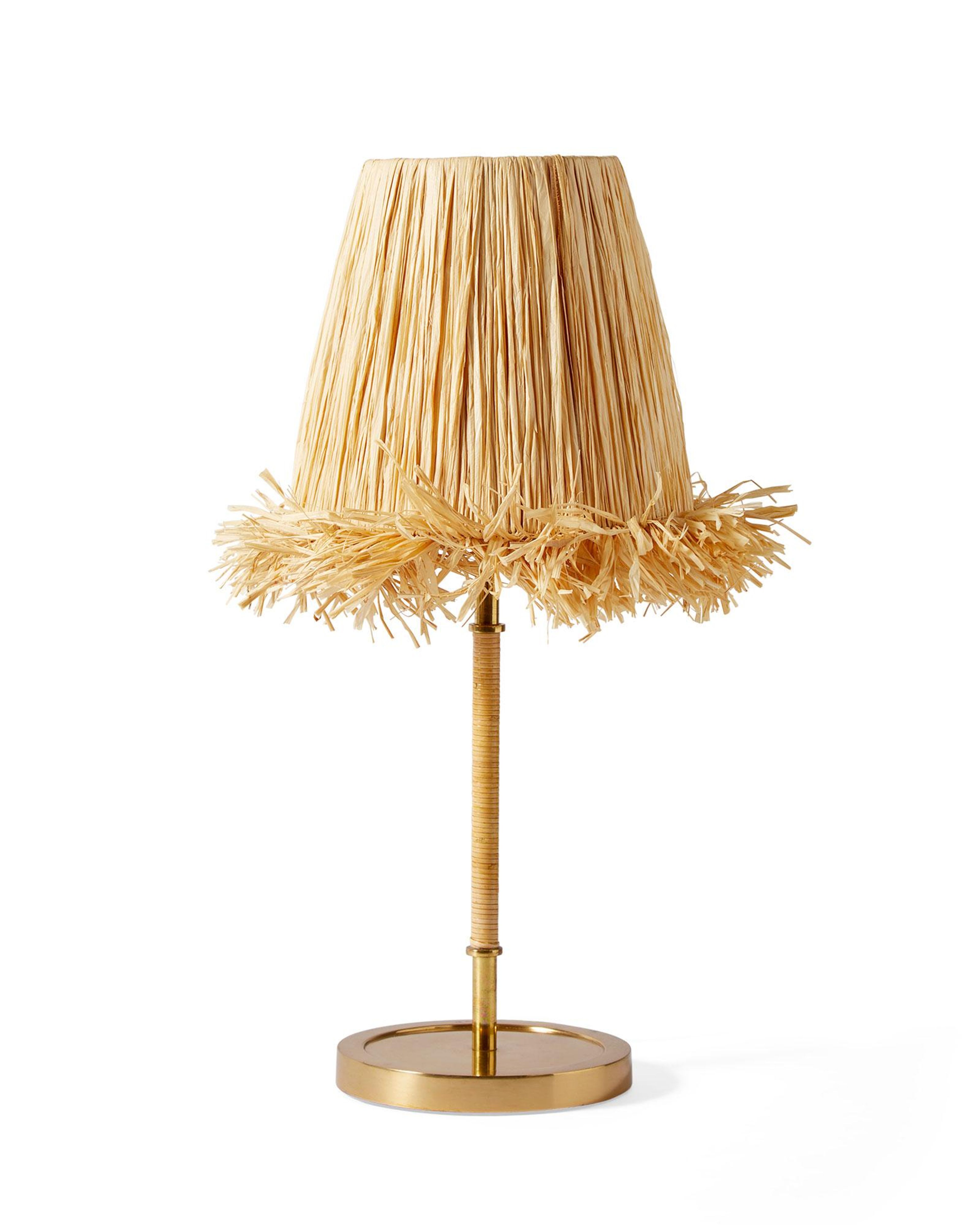 Joie Raffia Fringe Table Lamp - Brass Rattan Base | Coastal Decor