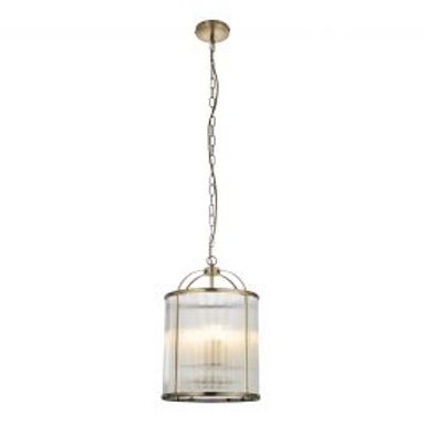 Leonard Ribbed Glass Four Light Pendant in Antique Brass