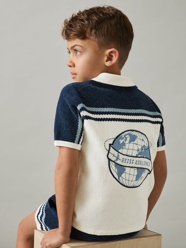 3-9 yrs Chenille Airlines Embroidery Shirt in Navy/Airforce Blue/White