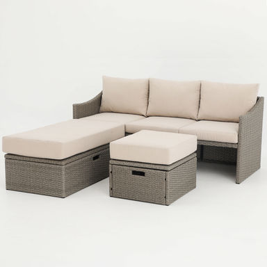 Landon & Co. Sectional in Brown Wicker with Tan Cushions - 3-Piece