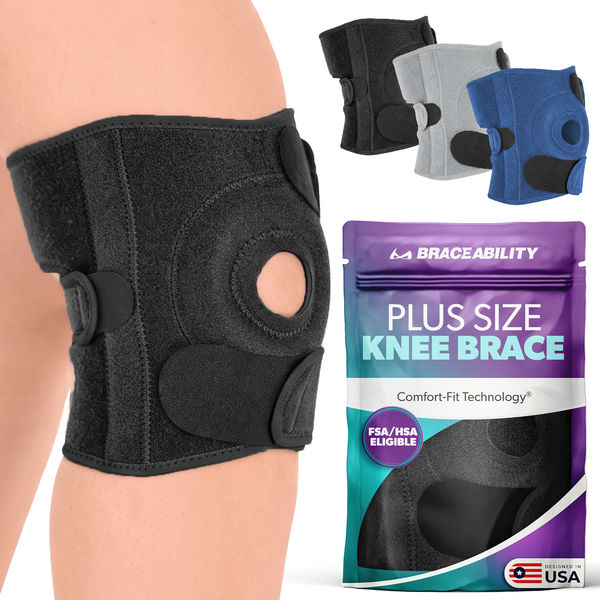Plus Size Knee Brace for Women and Men, Open Patella Wrap Support for Arthritis and Big Thighs