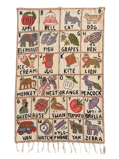 Handmade alphabet ABC crewel wall hanging tapestry | Shekdur  | PREORDER