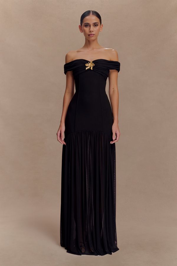 Kellie Off Shoulder Crepe Maxi Dress - Black