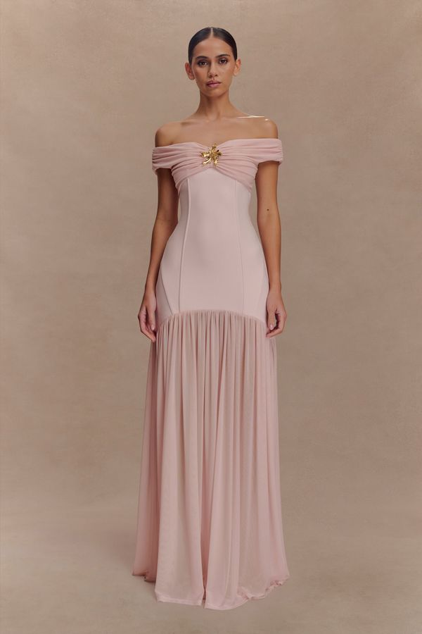 Kellie Off Shoulder Crepe Maxi Dress - Blush Pink