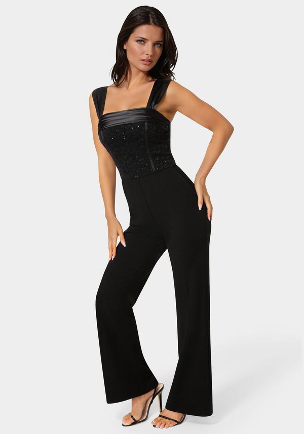 Straight Flare Leg Lace Corset Jumpsuit