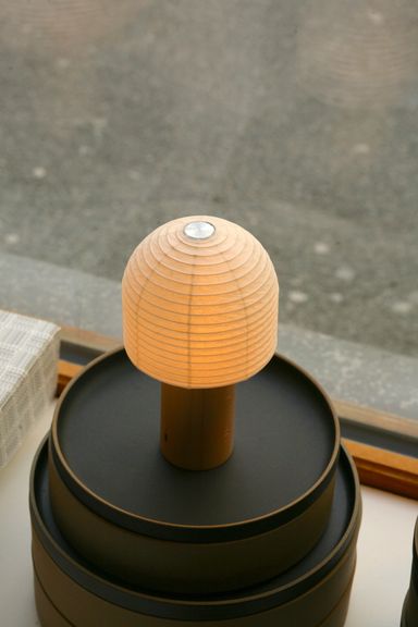Bell Washi-Paper Battery Torch Lamp with Ash Wood Base