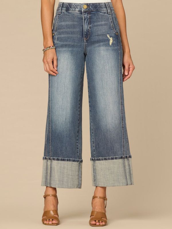 “Ab”solution® Skyrise Forward Side Seam Petite Wide Leg Jean with Cuff
