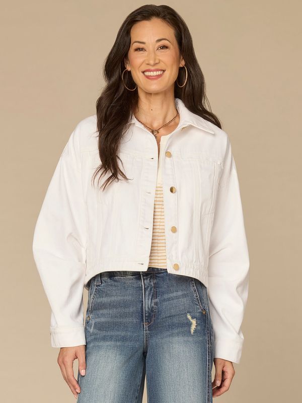 Oversized Barrel Sleeve Welt Pocket Denim Jacket with Hi-Low Hem