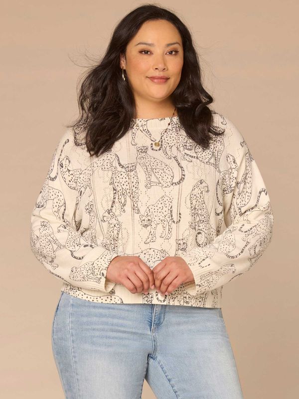 Long Straight Sleeve Boat Neck Printed Pull Over Plus Size Sweater