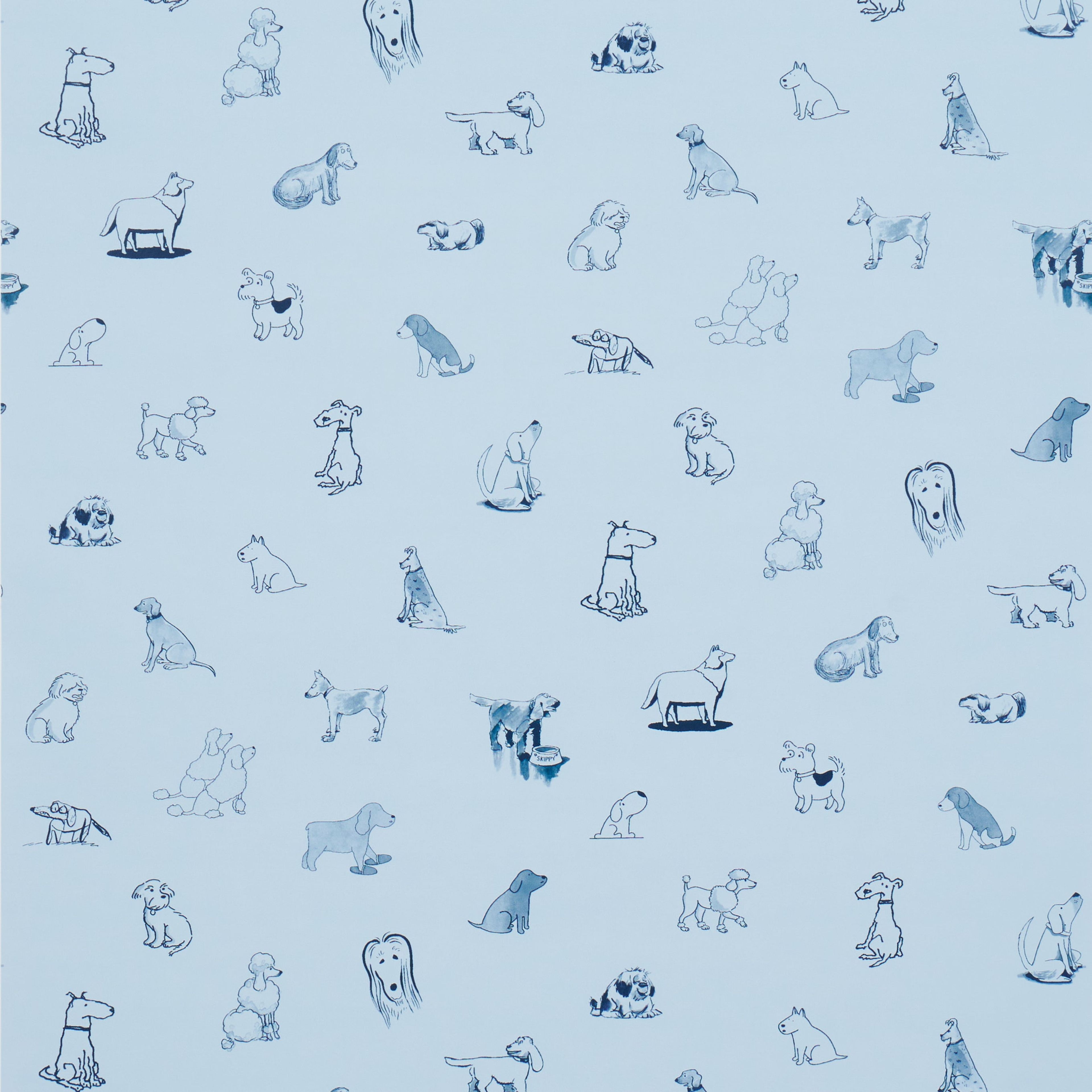 New Yorker Good Dogs Everywhere Wallpaper - Sky & Navy Blue