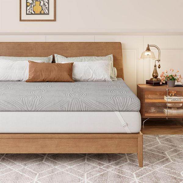 Vesgantti Mattress Topper, 7.5/10cm Gel Memory Foam Mattress Topper for Cool Sleep & Back Pain Relief with Washable Cover & Corner Elastic Straps, CertiPUR-US Certified, Grey