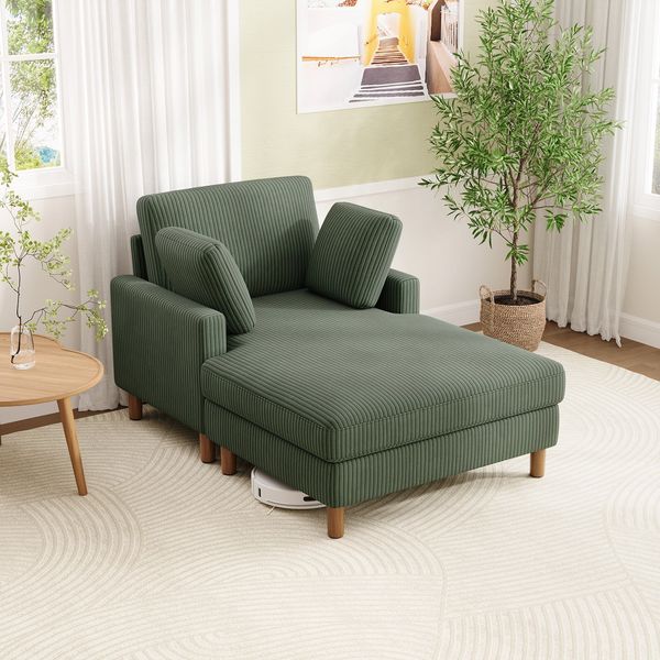 Vesgantti Single Sofa Bed, Corduroy Upholstered 104cm Wide Chaise Lounge Chair Indoor, With 2 Extra Pillows, Perfect For Living Room, Bedroom, Office and Apartment, Tool-free Assembly