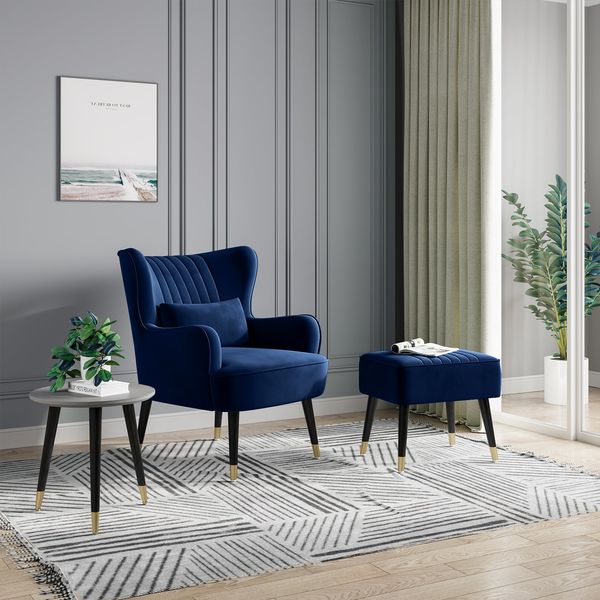 Vesgantti Velvet/Teddy Fleece Armchair with/without Footstool and Lumbar Pillow, Modern Wing Back Accent Chair with Ottoman, Large Cuddle Chair for Living Room Bedroom Study Room Office