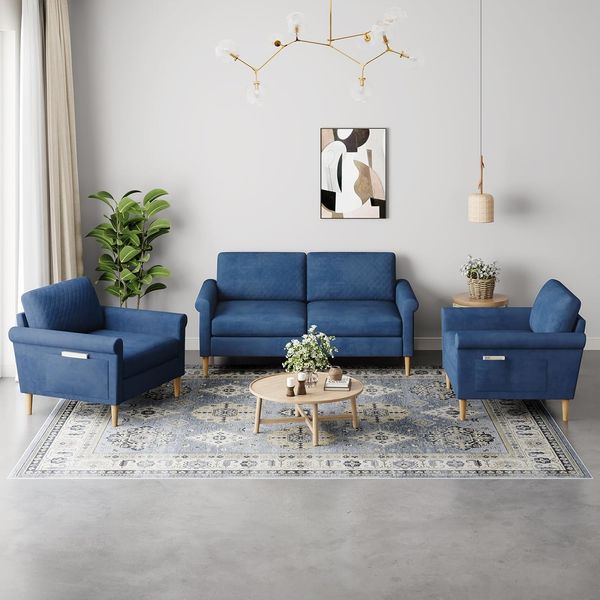 Vesgantti Fabric/Velet Loveseat Sofa, 1/2/3/4 Seater Couch/Armchair with Bilateral Pocket Storage & Removable Cushions, Perfect for Living Room, Bedroom and Office, Tool-free Assembly