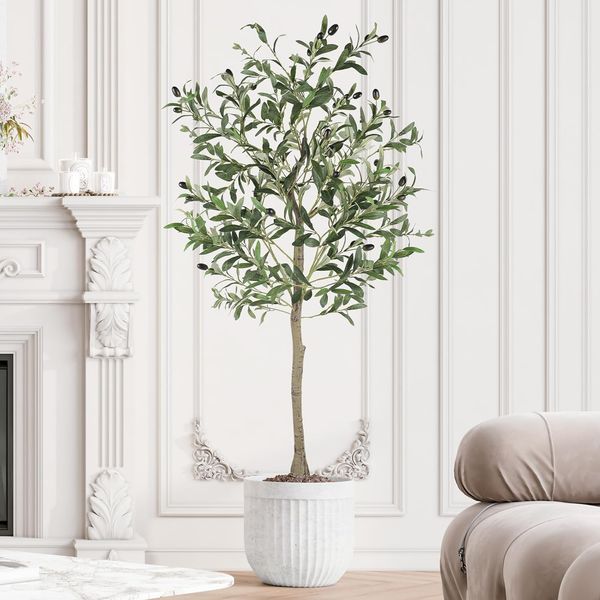 YOLEO 4FT/5FT/6FT/7FT Artificial Olive Tree Faux Silk Olive Plant for Home Office Decor Indoor Lifelike Fake Tree