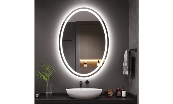 Dripex Oval LED Bathroom Mirror with Light, Illuminated Backlit Wall Mounted Bathroom Mirror with 3 Colors Light, Anti-fog Dimmable LED Vanity Mirror with Memory Function, Touch Sensor, IP44