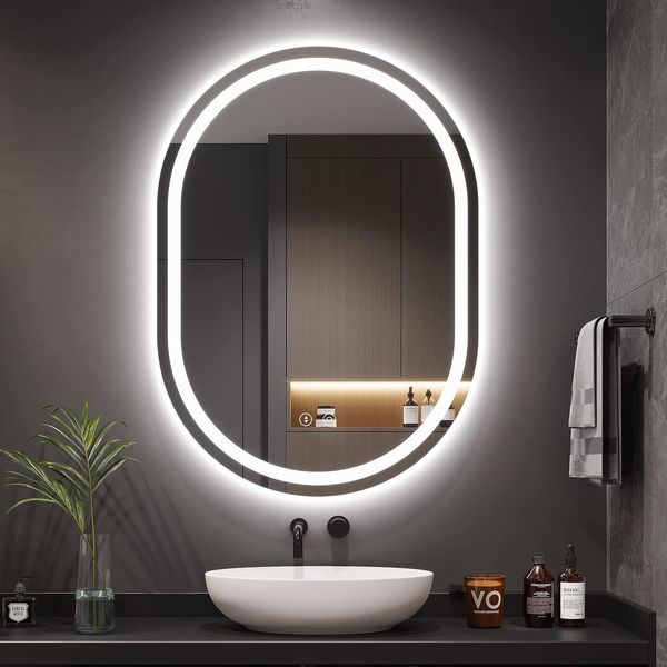 Dripex Oval LED Bathroom Mirror with Light, Illuminated Wall Mounted Vanity Mirror, Anti-fog, 3 Colors Dimmable Light, Memory Function, IP44, Demister Mirror with Backlit Lights for Bathroom